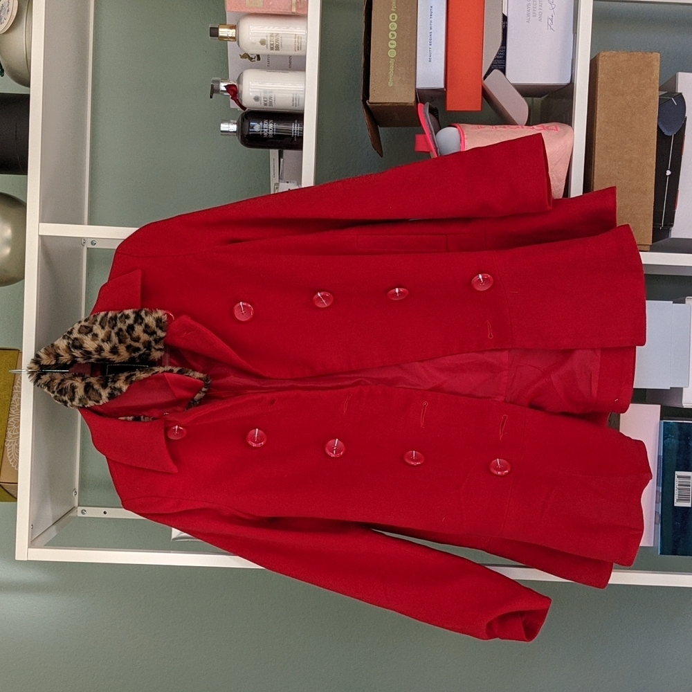 Boohoo red coat detachable collar